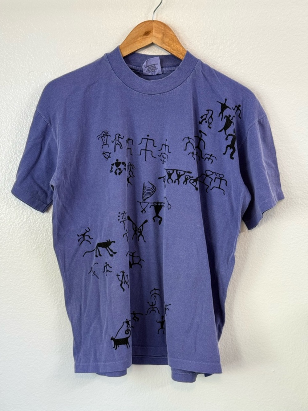 VTG 90s Anvil Petroglyph Single Stitch Print Purple T Shirt Sz M Pigment Dyed